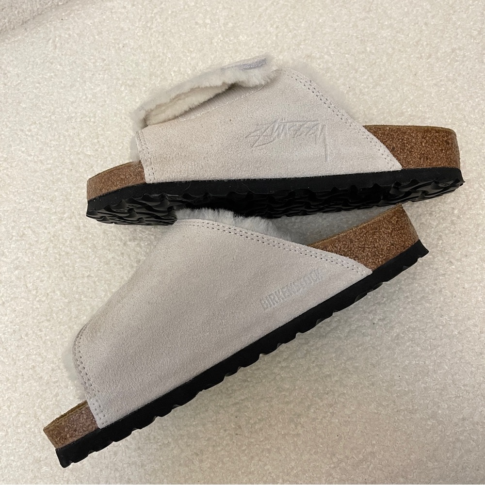 STÜSSY & BIRKENSTOCK SOLANA SHEARLING SLIDE- BONE